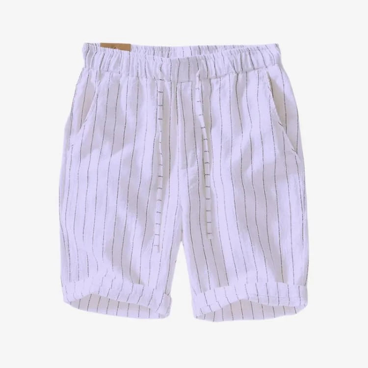 Bermuda de Linho Masculina Branca Listrada Soffisticata