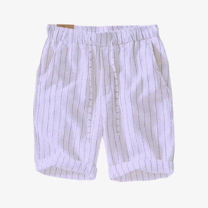 Bermuda de Linho Masculina Branca Listrada Soffisticata