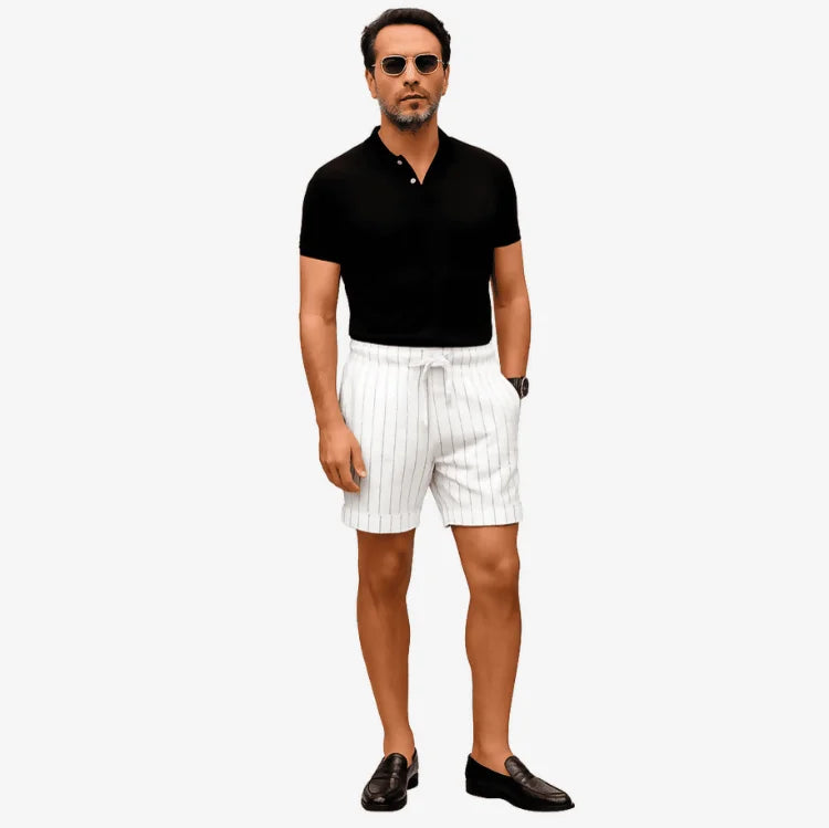 Bermuda de Linho Masculina Branca Listrada Soffisticata