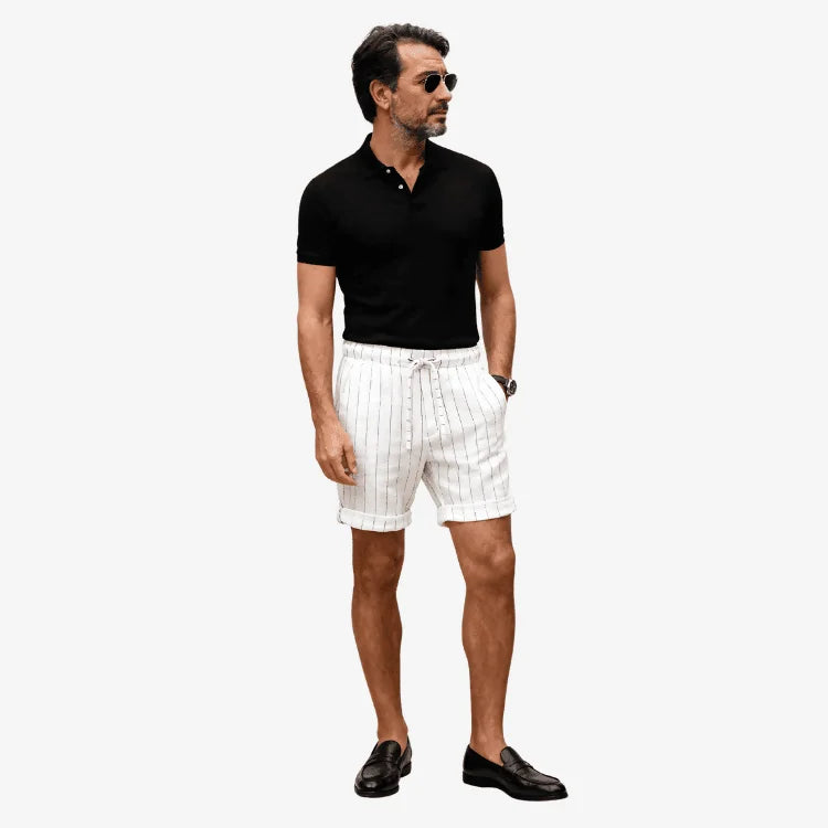 Bermuda de Linho Masculina Branca Listrada Soffisticata