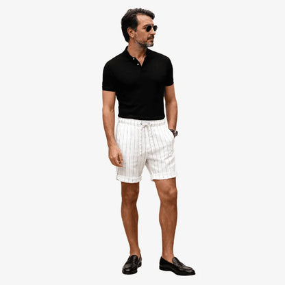 Bermuda de Linho Masculina Branca Listrada Soffisticata