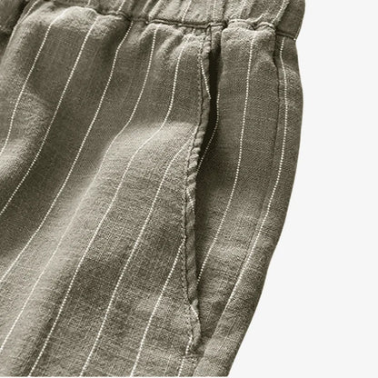 Bermuda de Linho Masculina Verde Listrada