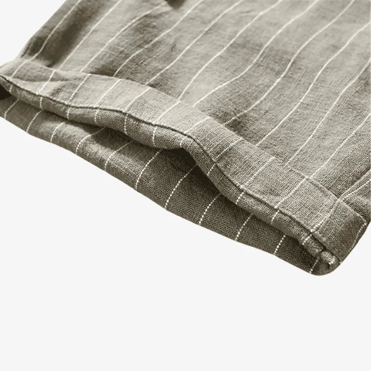 Bermuda de Linho Masculina Verde Listrada