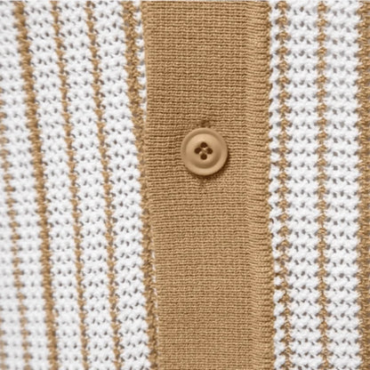 Camisa Polo Masculina Listrada em Malha Cáqui Soffisticata