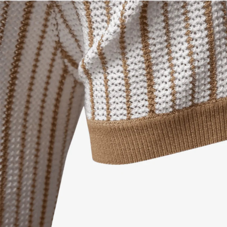 Camisa Polo Masculina Listrada em Malha Cáqui Soffisticata