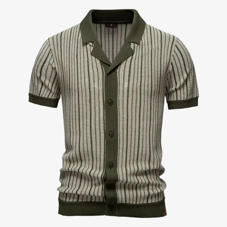 Camisa Polo Masculina Listrada em Malha Cinza Soffisticata