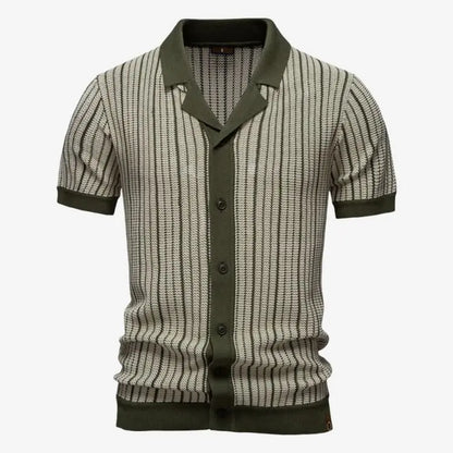 Camisa Polo Masculina Listrada em Malha Cinza Soffisticata