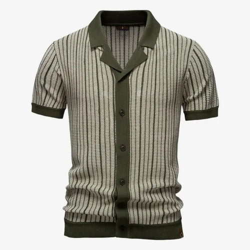 Camisa Polo Masculina Listrada em Malha Cinza Soffisticata