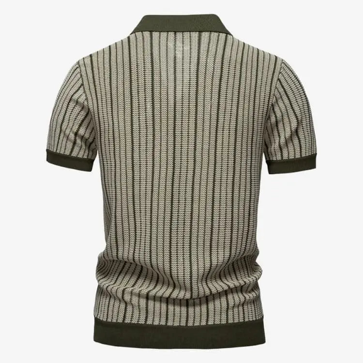 Camisa Polo Masculina Listrada em Malha Cinza Soffisticata