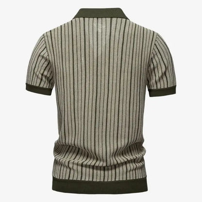 Camisa Polo Masculina Listrada em Malha Cinza Soffisticata