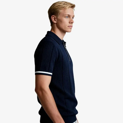 Camiseta Polo Masculina de Malha Azul Marinho