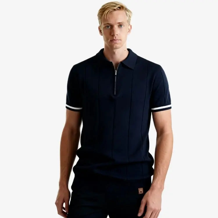 Camiseta Polo Masculina de Malha Azul Marinho