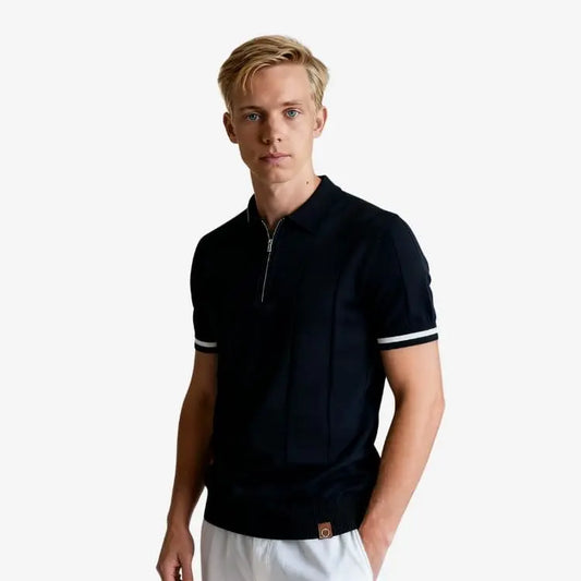 Camiseta Polo Masculina de Malha Azul Marinho