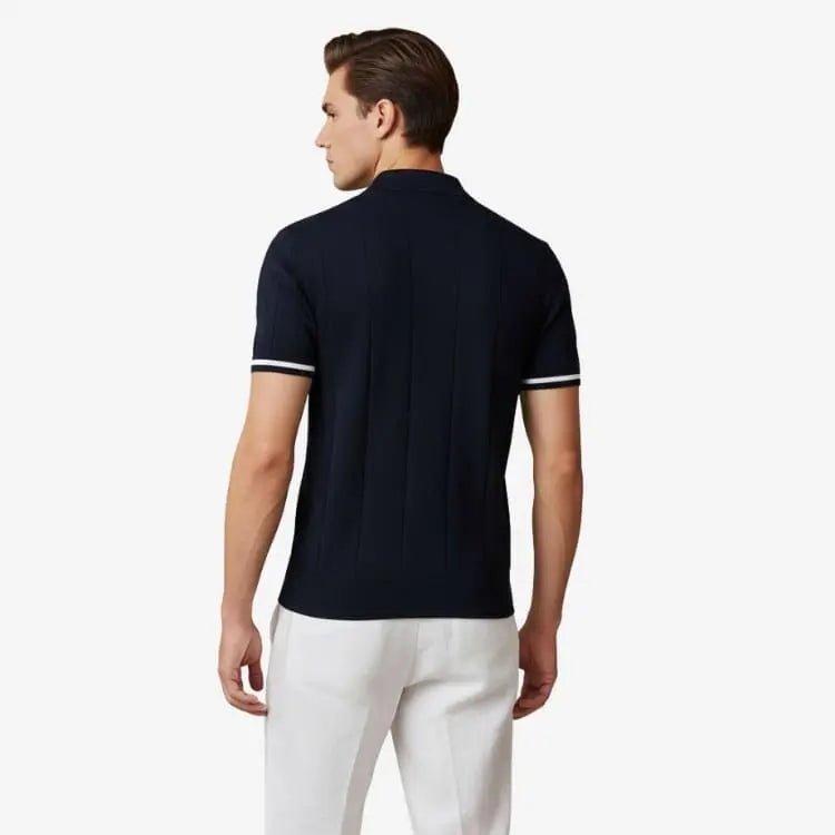 Camiseta Polo Masculina de Malha Azul Marinho