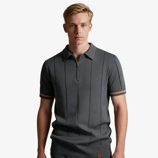 Camiseta Polo Masculina de Malha Cinza Escuro Soffisticata