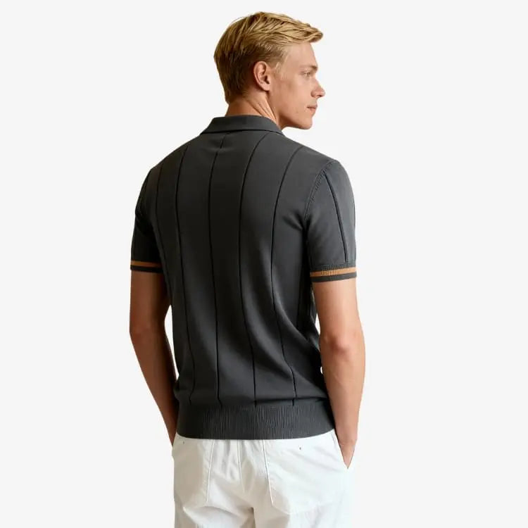 Camiseta Polo Masculina de Malha Cinza Escuro Soffisticata