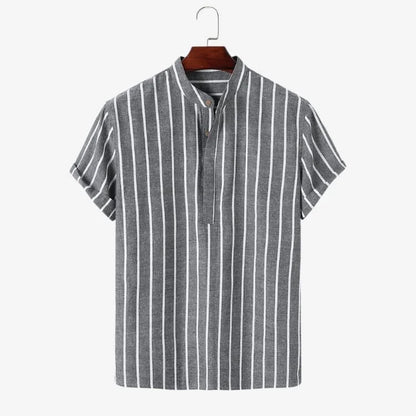 Camisa Gola Padre Masculina Cinza Listrada Soffisticata