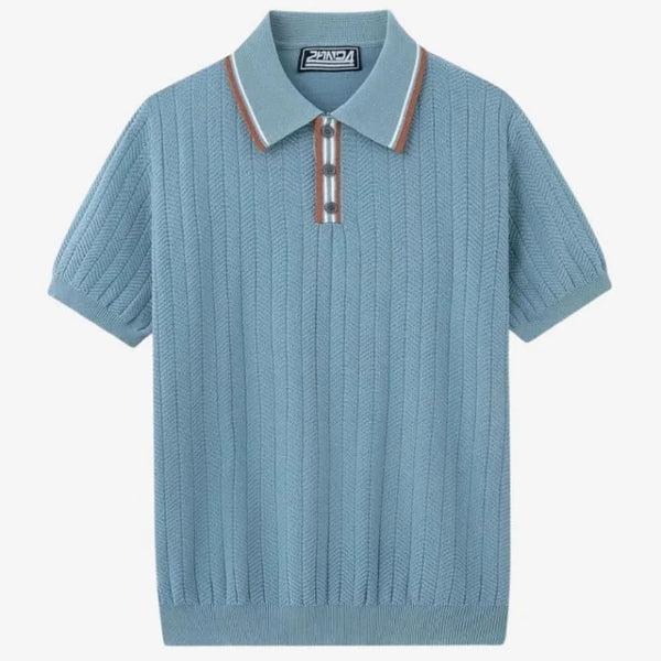Camiseta Polo Masculina Azul Claro de Malha