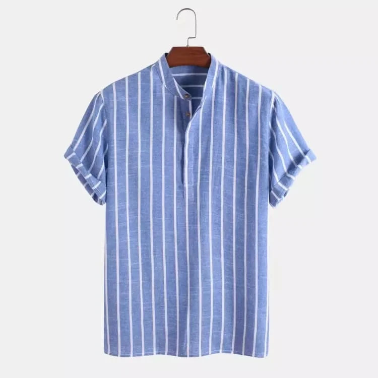 camisa gola padre masculina azul listrada detalhe gola — Soffisticata