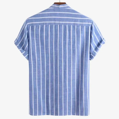 camisa gola padre masculina azul listrada look completo — Soffisticata