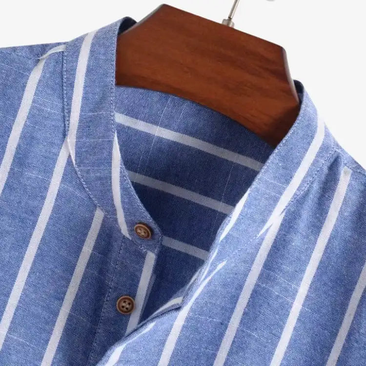 camisa gola padre masculina azul listrada lateral — Soffisticata