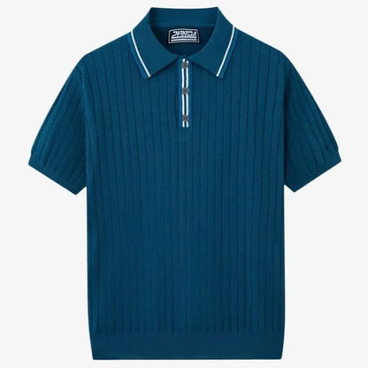 Camiseta Polo Masculina Azul Safira de Malha Soffisticata