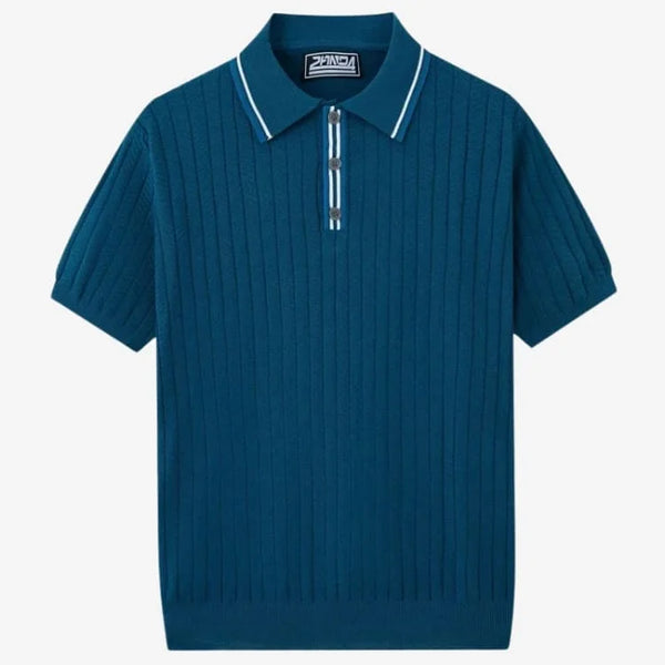 Camiseta Polo Masculina Azul Safira de Malha Soffisticata