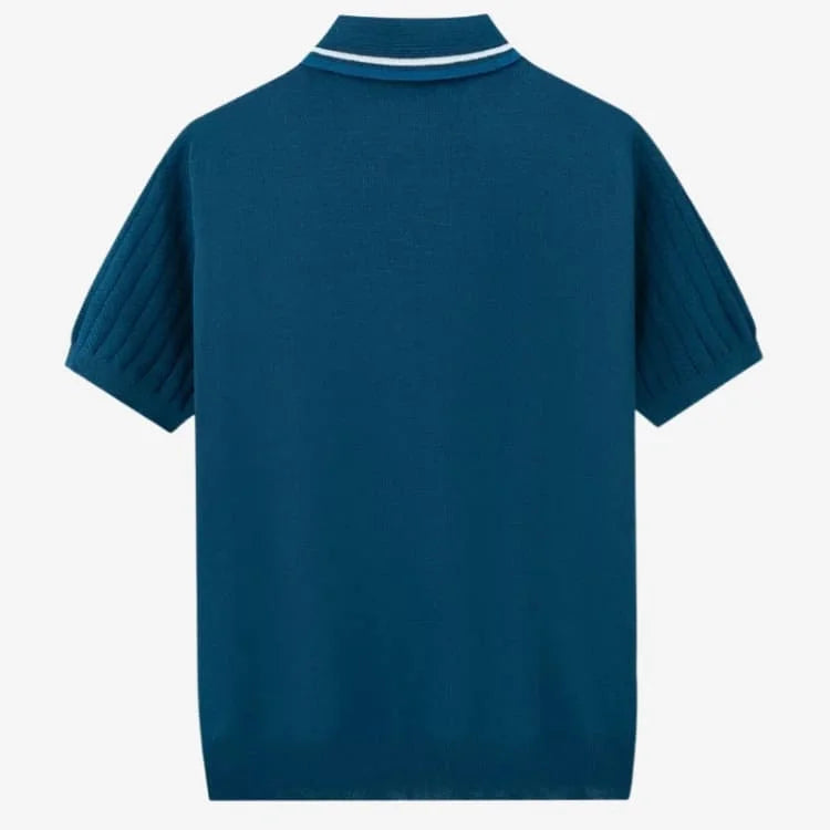Camiseta Polo Masculina Azul Safira de Malha Soffisticata