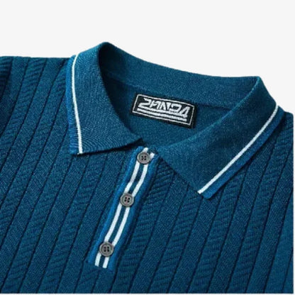 Camiseta Polo Masculina Azul Safira de Malha Soffisticata