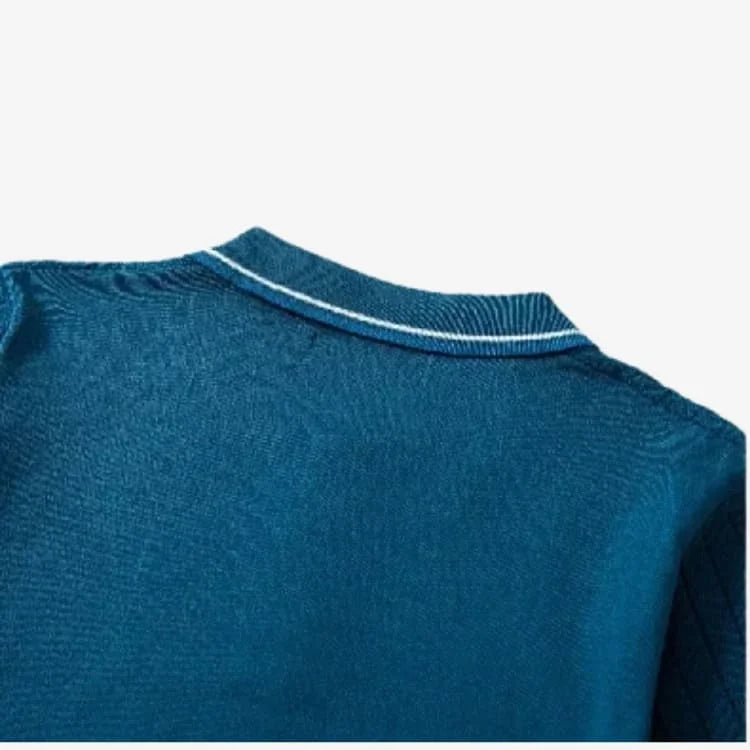 Camiseta Polo Masculina Azul Safira de Malha Soffisticata