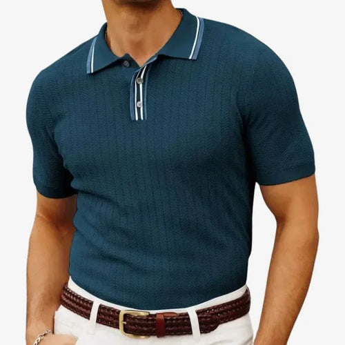 Camiseta Polo Masculina Azul Safira de Malha Soffisticata