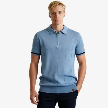 Camiseta Polo Masculina de Malha Azul