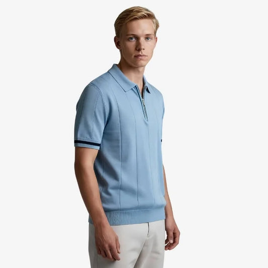 Camiseta Polo Masculina de Malha Azul