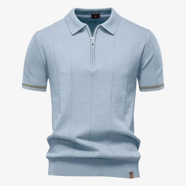 Camiseta Polo Masculina de Malha Azul Claro