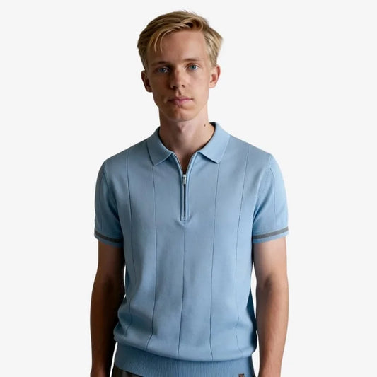 Camiseta Polo Masculina de Malha Azul Claro