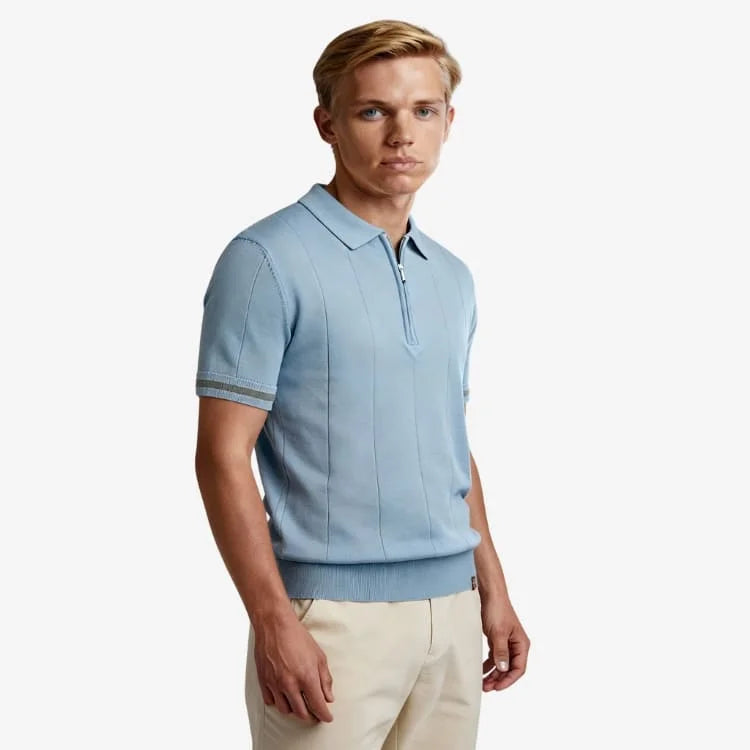 Camiseta Polo Masculina de Malha Azul Claro