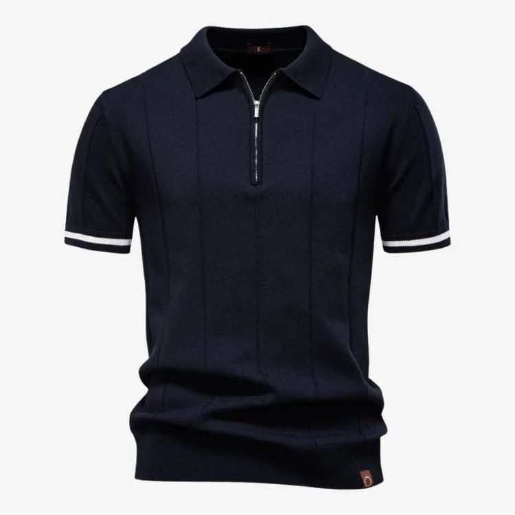 Camiseta Polo Masculina de Malha Azul Marinho