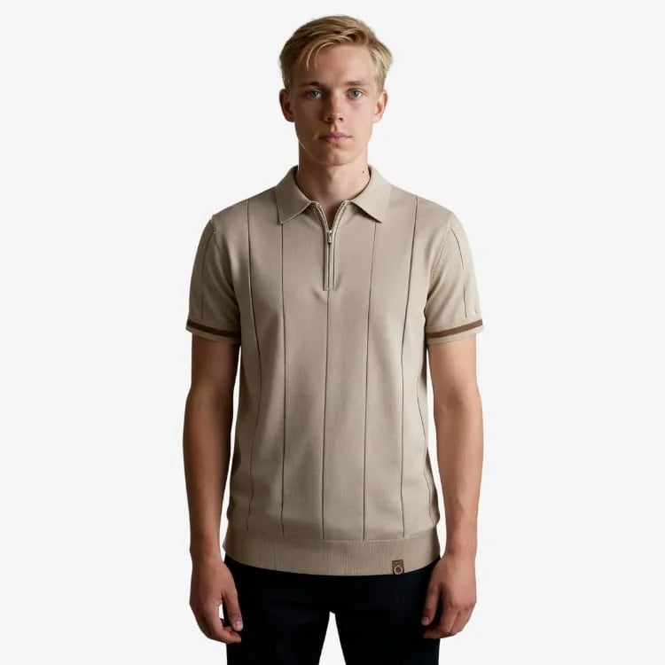 Camiseta Polo Masculina de Malha Cáqui Soffisticata