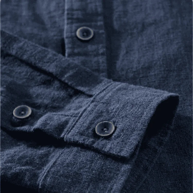 Camiseta de Linho Masculina Azul Escuro de botão