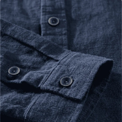 Camiseta de Linho Masculina Azul Escuro de botão