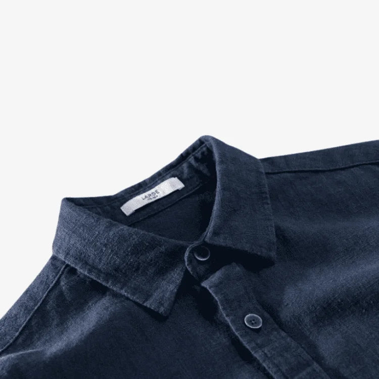 Camiseta de Linho Masculina Azul Escuro de botão