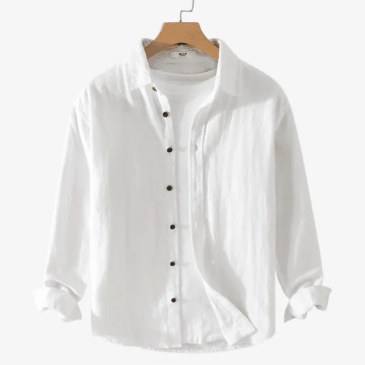 Camiseta de Linho Masculina Branco de botão