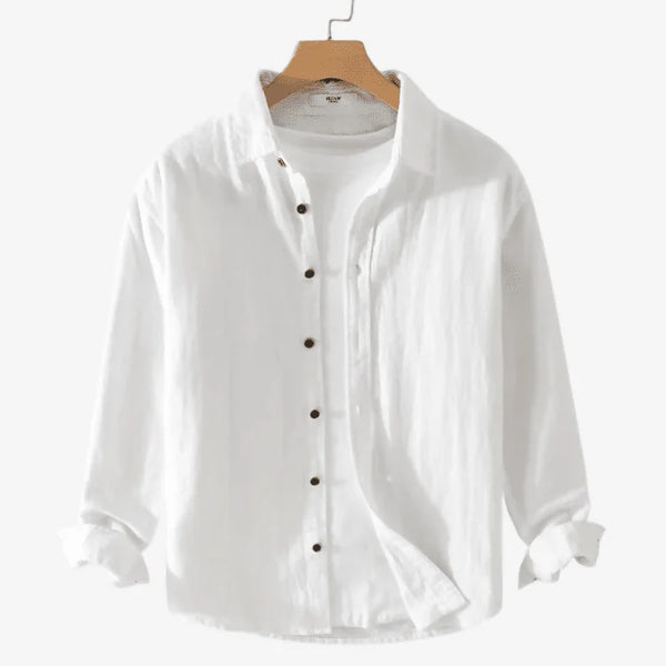 Camiseta de Linho Masculina Branco de botão