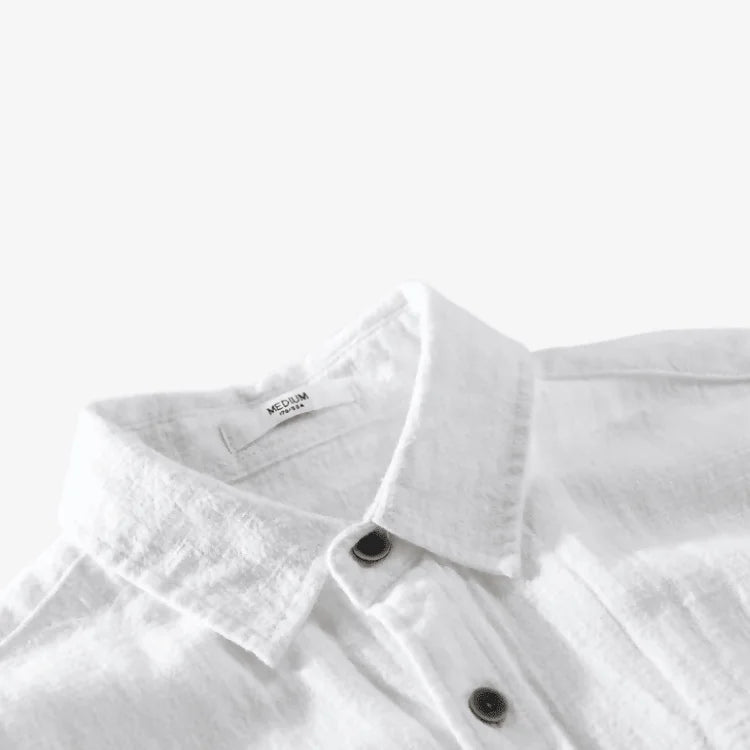 Camiseta de Linho Masculina Branco de botão