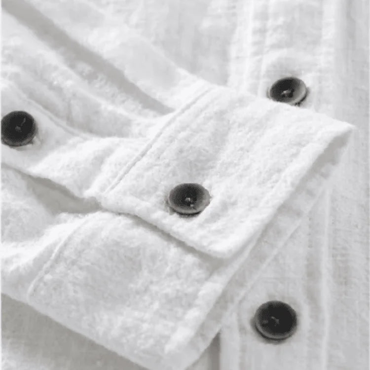 Camiseta de Linho Masculina Branco de botão