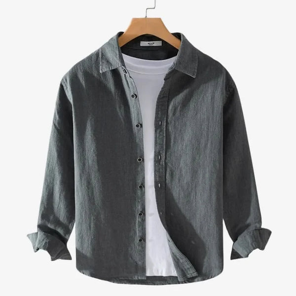 Camiseta de Linho Masculina Cinza de botão