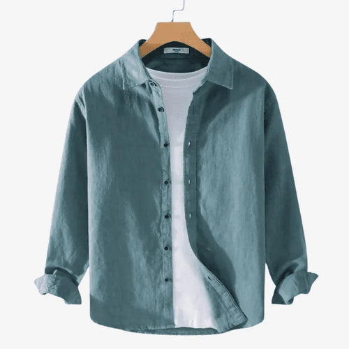 Camiseta de Linho Masculina Lago Azul de botão
