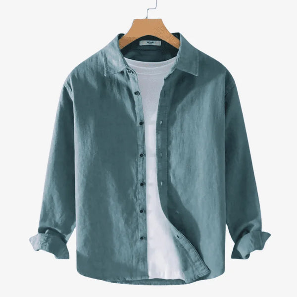 Camiseta de Linho Masculina Lago Azul de botão