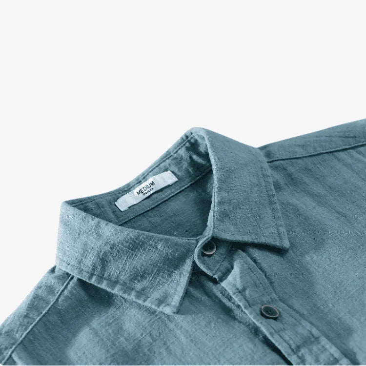 Camiseta de Linho Masculina Lago Azul de botão