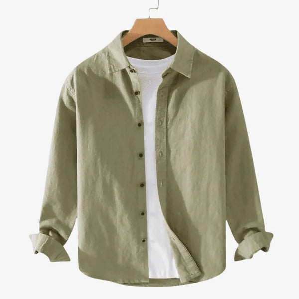 Camiseta de Linho Masculina Verde Claro de Botão